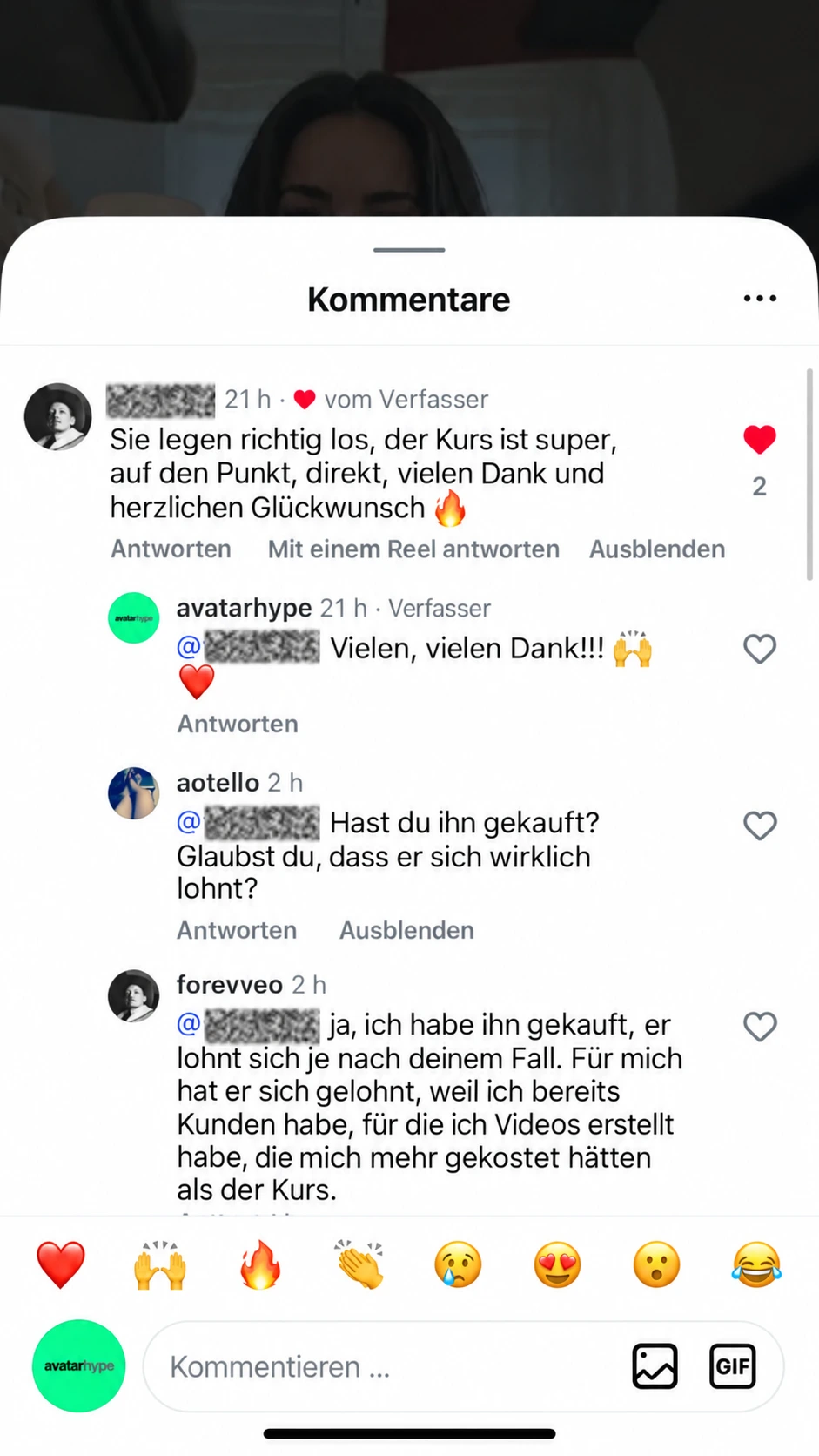 Instagram-Kommentar: Ein Teilnehmer erklärt, dass sich der Kurs durch seine eigenen Kunden rentiert hat