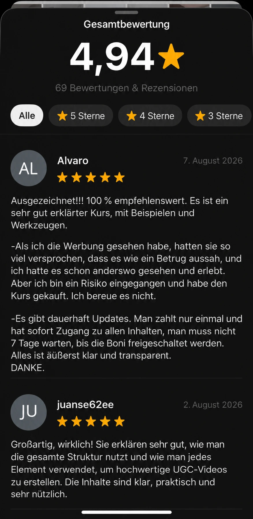 Verifizierte 5-Sterne-Bewertung: Wirkte durch die Werbung wie Betrug, nach dem Kauf keine Reue; Gesamtbewertung 4,94