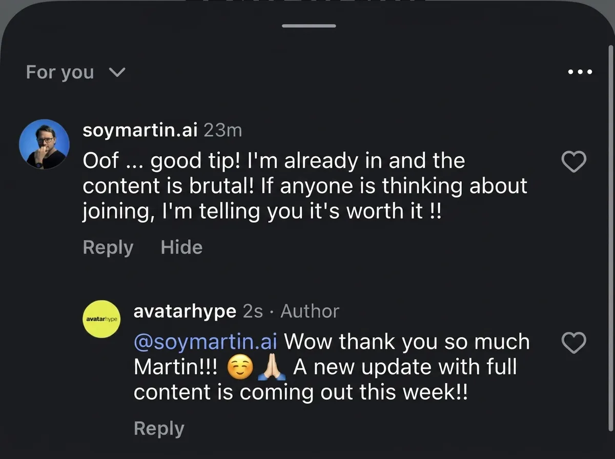 Instagram comment: "I'm already in and the content is incredible. If anyone's thinking about joining, I'd say it's worth it."