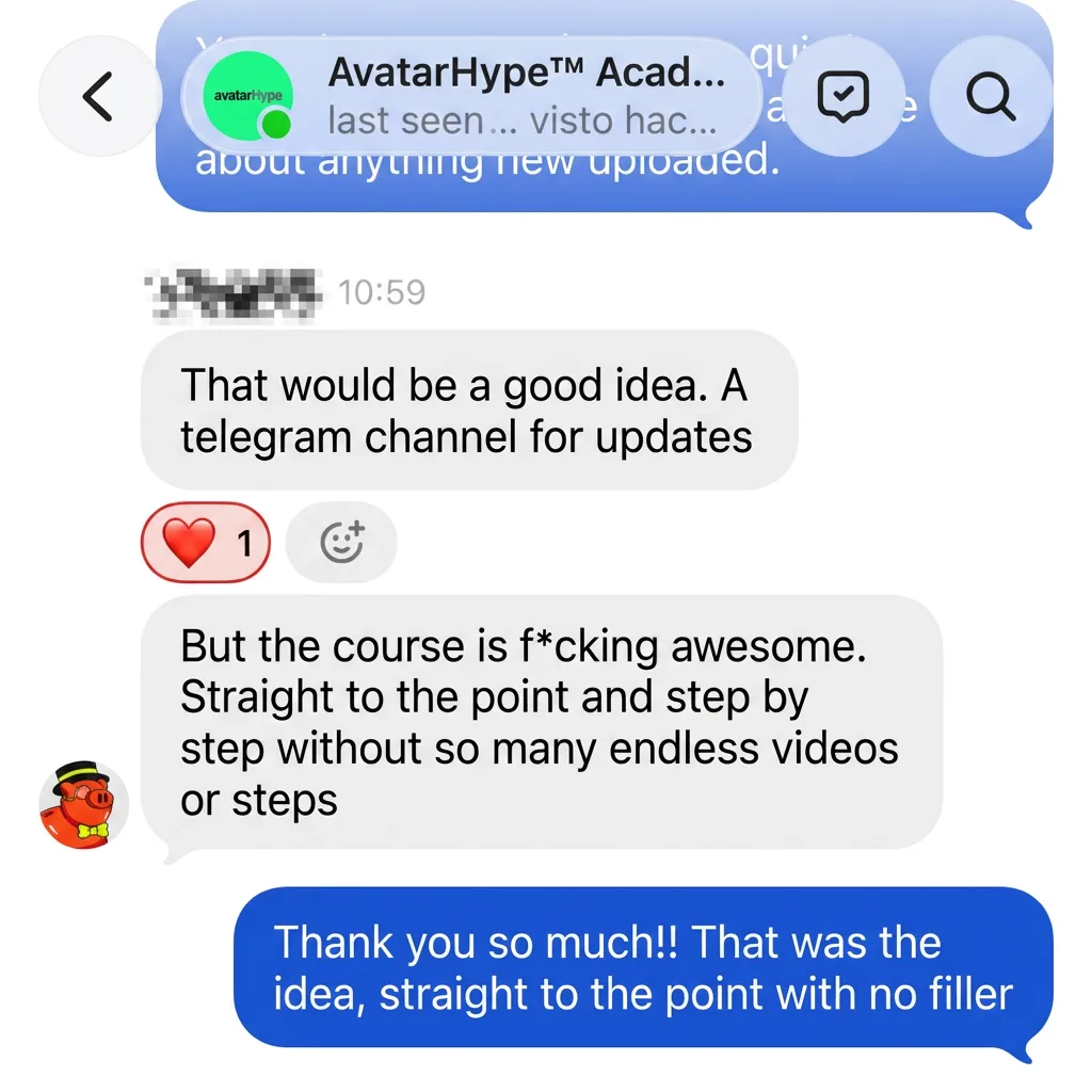 DM: "The course is seriously good. Straight to the point, step by step, without endless videos or endless steps."