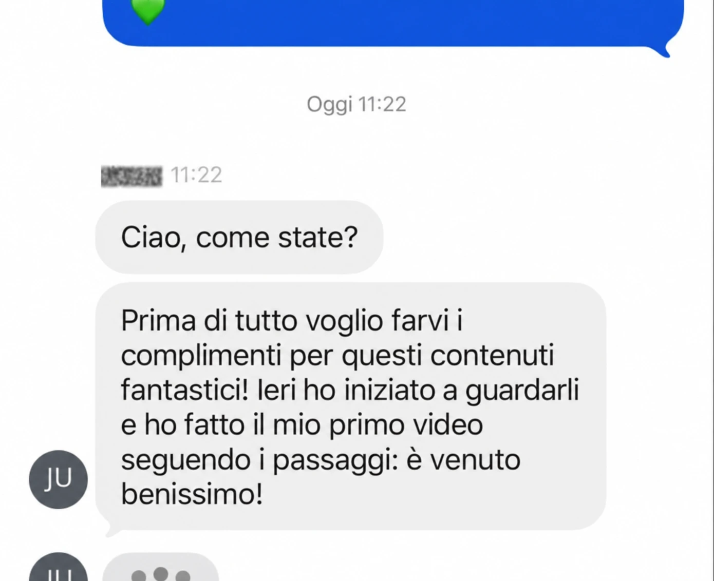 Messaggio diretto: un allievo ha fatto il suo primo video seguendo i passaggi ed è venuto benissimo