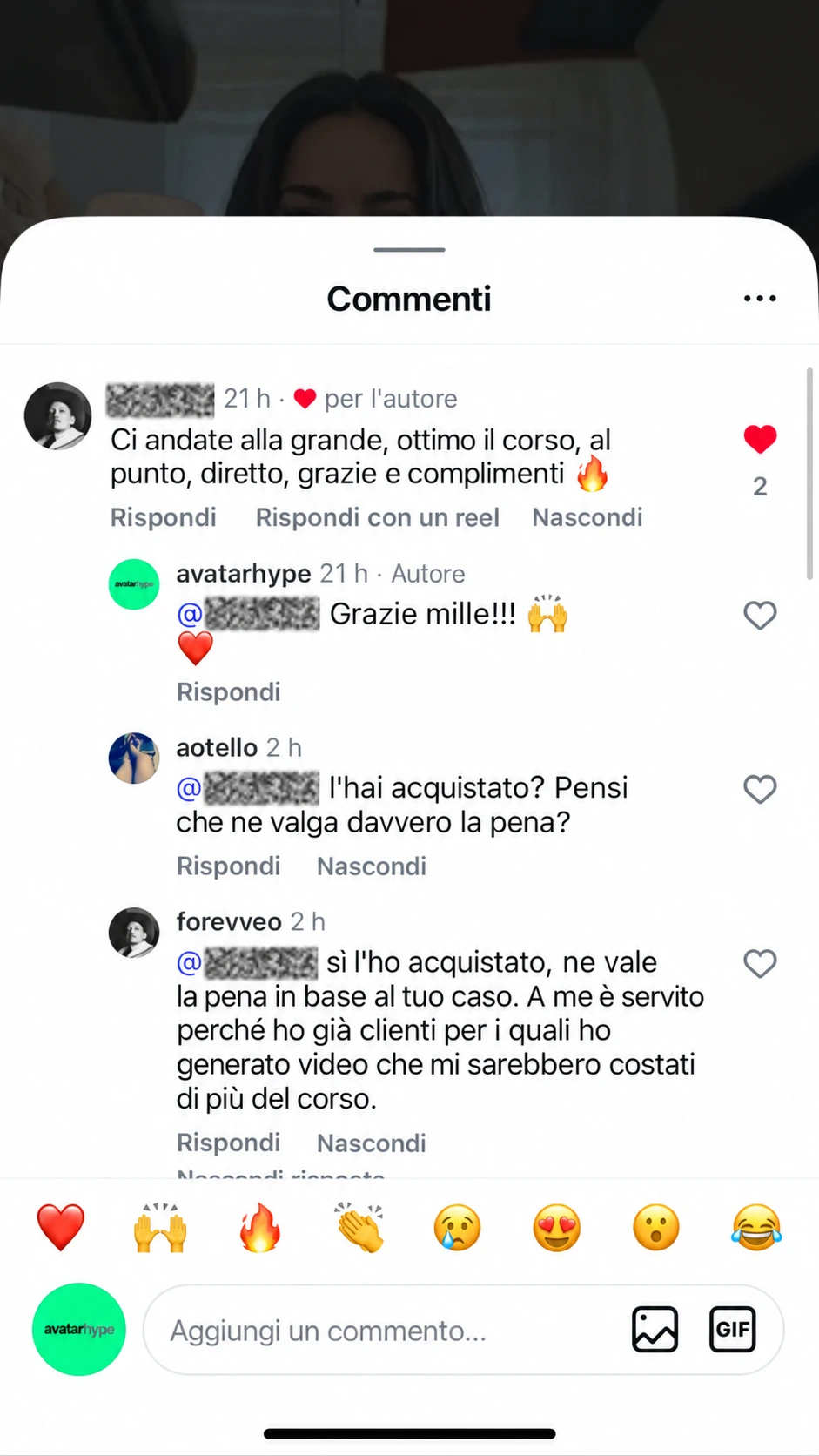 Commento su Instagram: un allievo spiega che il corso è stato redditizio con i propri clienti