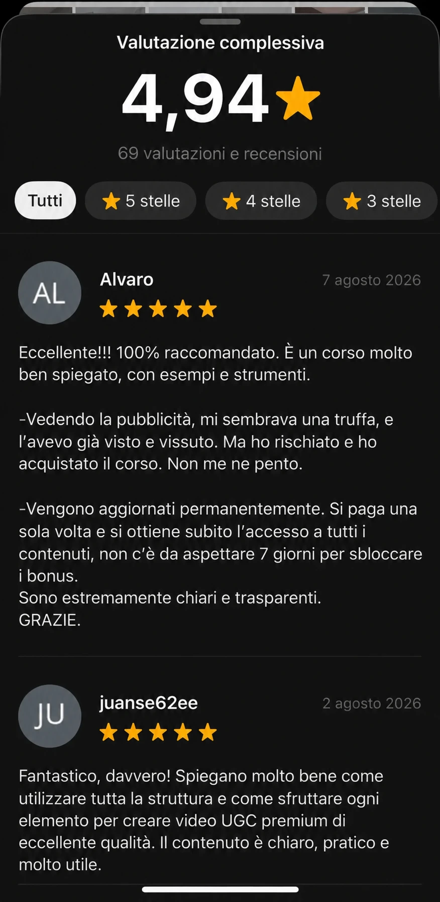 Recensione verificata a 5 stelle: dalla pubblicità sembrava una truffa, ha acquistato e non se ne pente; valutazione complessiva 4,94