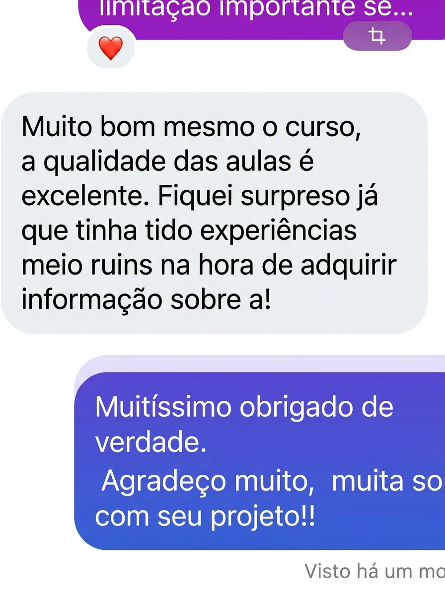 DM: “O curso é muito bom mesmo, a qualidade das aulas é excelente. Surpreendeu-me, porque eu tinha tido experiências um pouco más ao comprar informação sobre IA.”