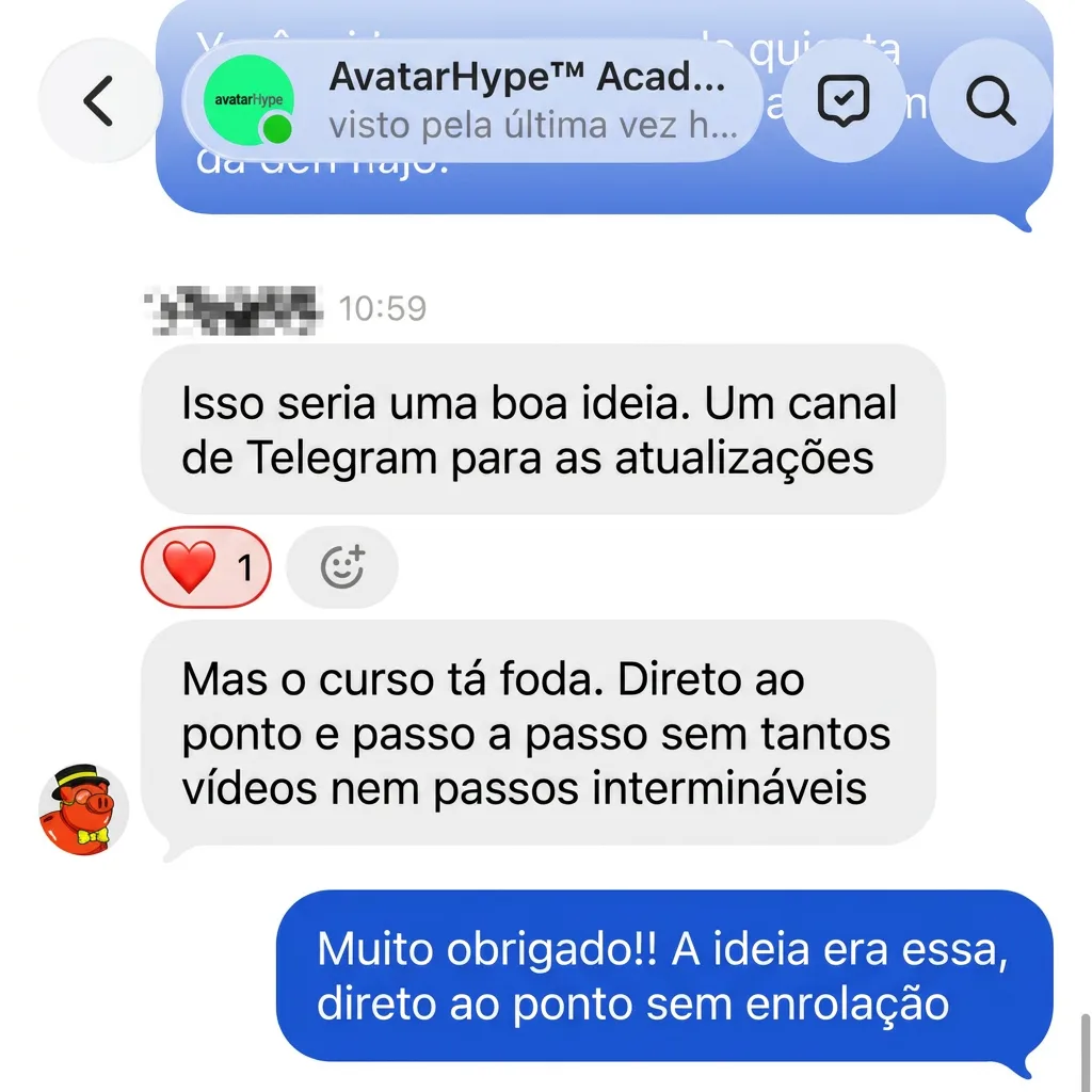 DM: “O curso é sensacional. Direto ao ponto e passo a passo, sem tanto vídeo nem passos intermináveis.”