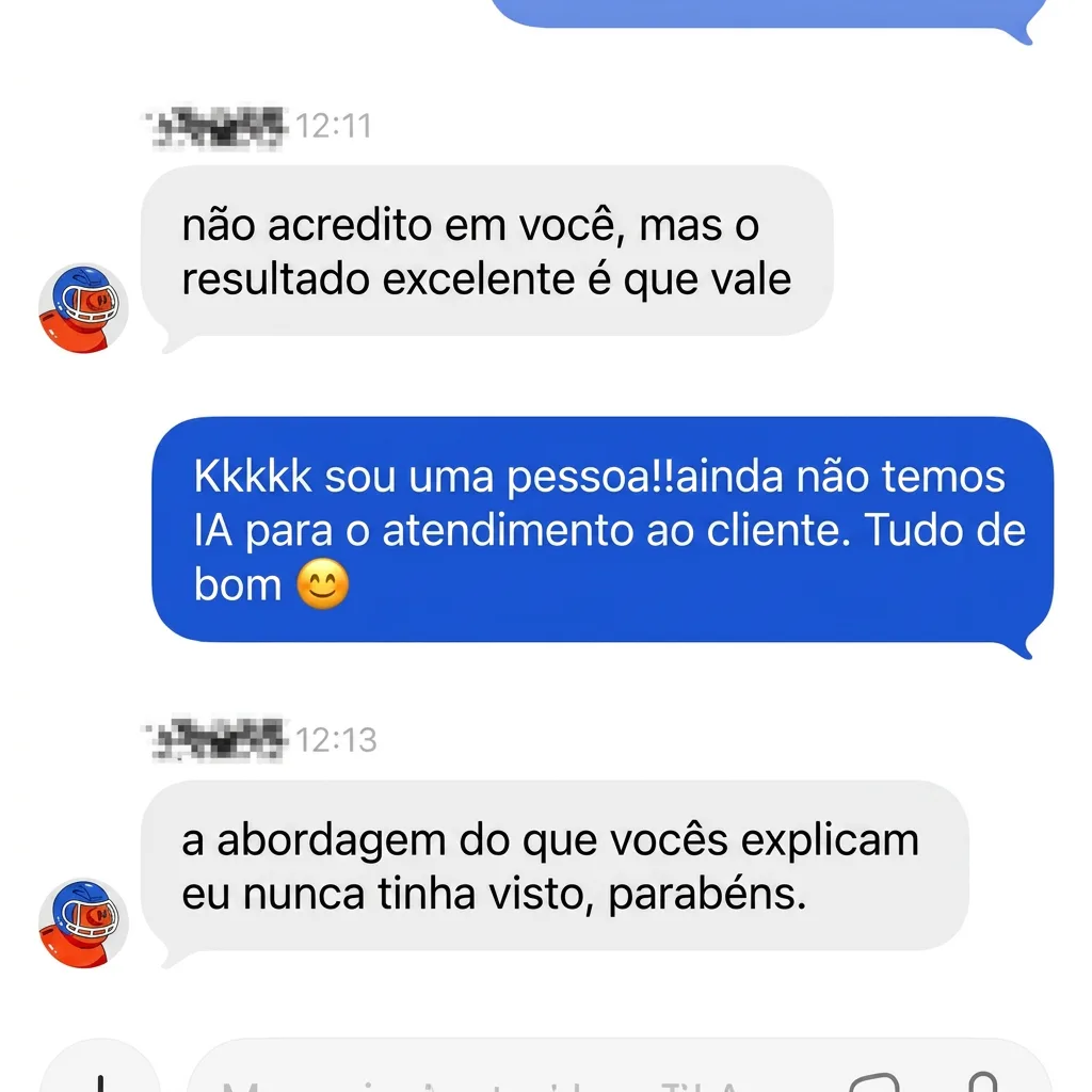 DM. O aluno acha que está a falar com uma IA: “Não acredito em ti, mas excelente — o que importa é que funciona.” E emenda: “A abordagem que vocês explicam eu nunca tinha visto. Parabéns.”